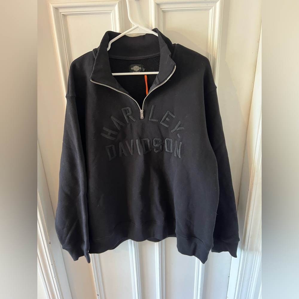 Harley Davidson Icon 1/4 Zip Pullover Men's Jet Black Fleece Sweatshirt NWT
